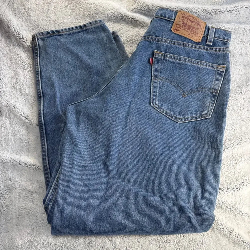 Vintage Levis USA MADE 550 Mens Jeans 36x30 Black Batwing Red Tag Relaxed Fit